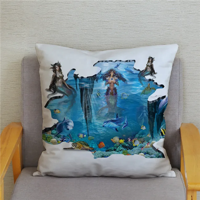 Fodera per cuscino Ocean Dolphin Pattern Underwater World Print Pillow Kids Sofa Home Decor