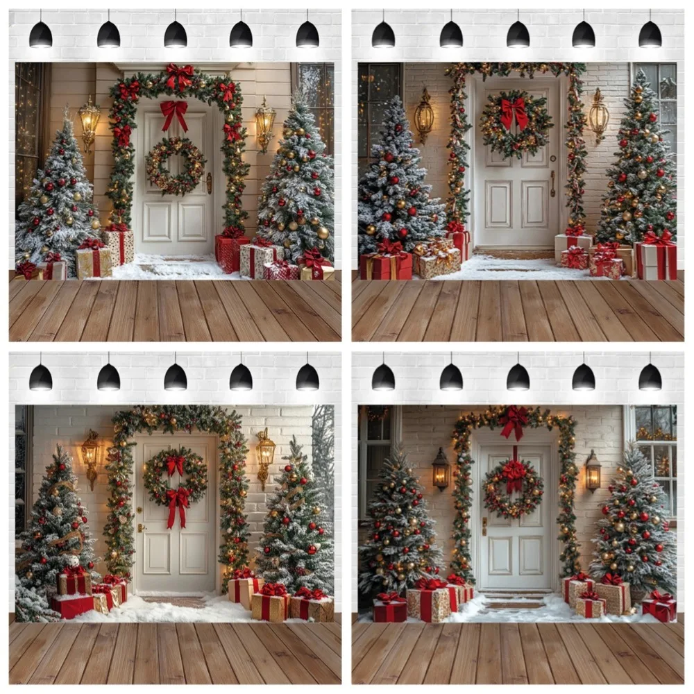 

Winter Christmas Gorgeous Door Christmas Tree Theme Photography Backdrop, Christmas Party Adult and Child Photography Background