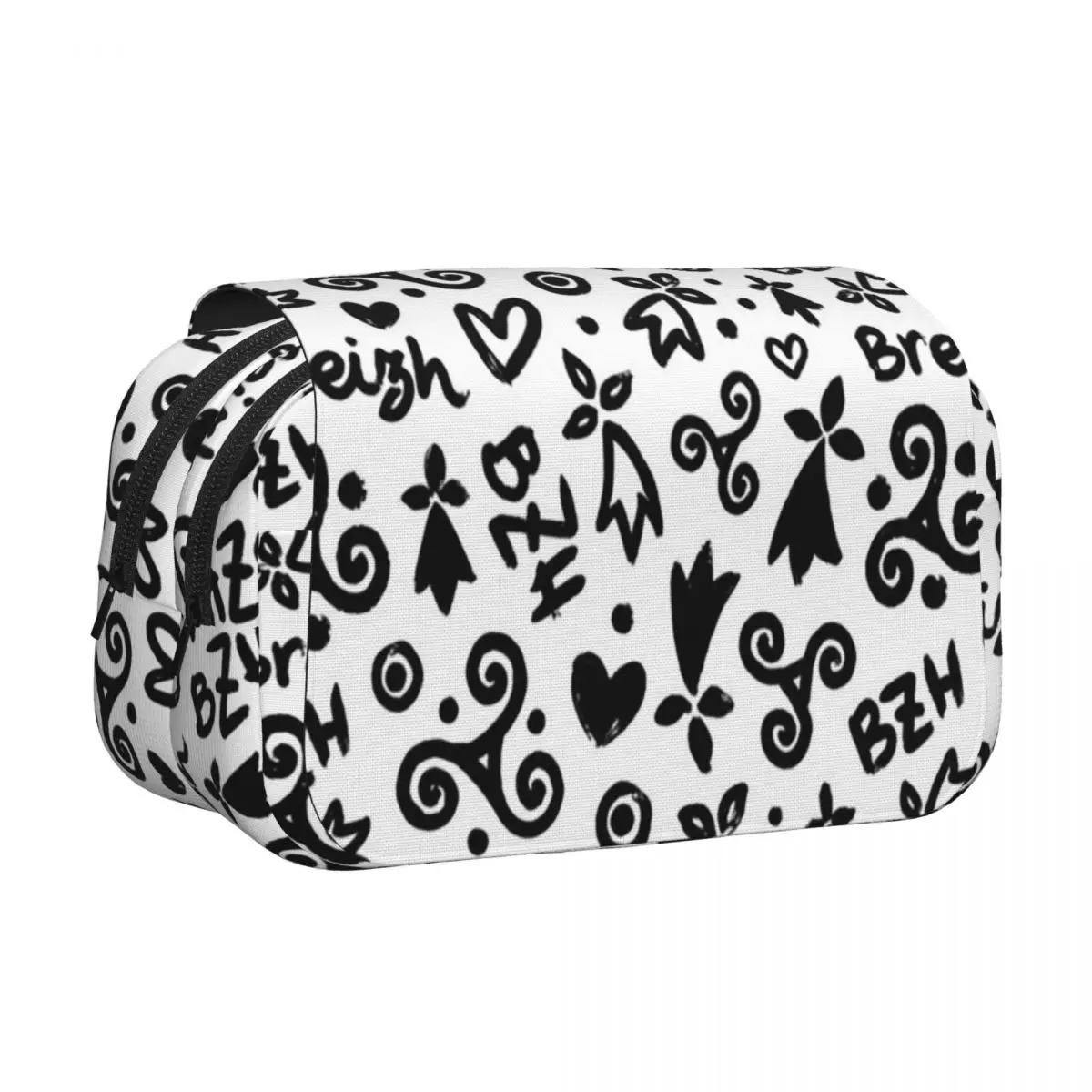 White Breton Triskels On Black Breizh Bretagne Brittany Pencil Cases Pen Holder Hard Shell Large Storage Pen Box Pencil Bag