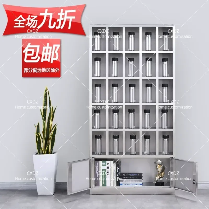 Stainless Steel Water Cup Cabinet Multi Grid Storage Cupboard for Factory Staff Lounge Tea Room Workshop Organization
