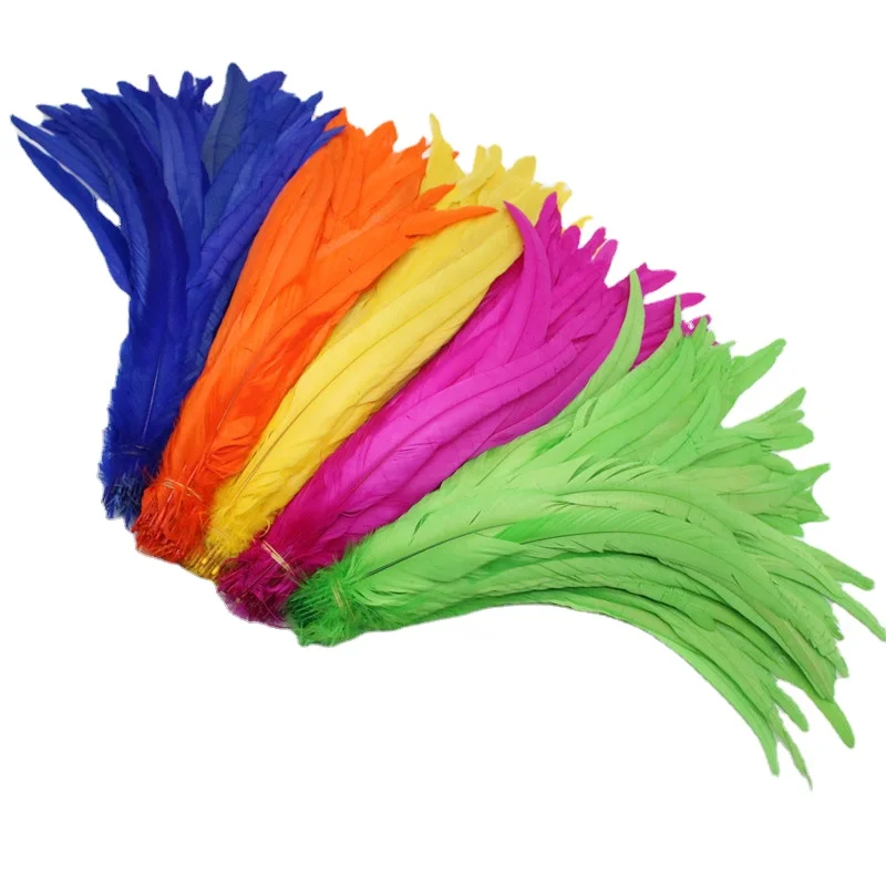 50pcs Natural Rooster Tail Feathers 25-45cm 10-16inch Plume Clothing Decoration Stage Performance Cock Tail Feather