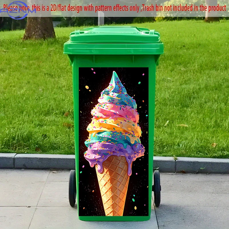 2D Flat Printing 1pc 2D Pattern Printed Kitchen Trash Can Sticker xcm Rainbow Cone Feast Themed Kitchen Home Decor Wallpaper S