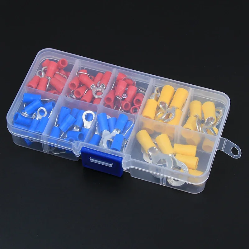 128Pcs Insulated Ring Terminal Crimp Connector Kit Ring Cable Wire Connectors Cord Pin End Butt Terminals RV1.25 RV2 RV5.5