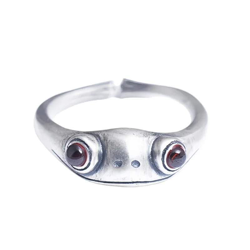 BOCAI NEW Original Innovative Real S925 Pure Silver Ring for Men Women Trendy Antique Frog Garnet Rings Fine Jewelry Wholesale