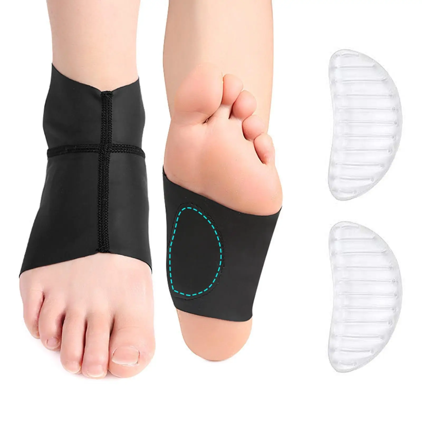 2 Pieces Arch Support Foot Pad Fasciitis Cushion ,2-in-1 Ankle Compression