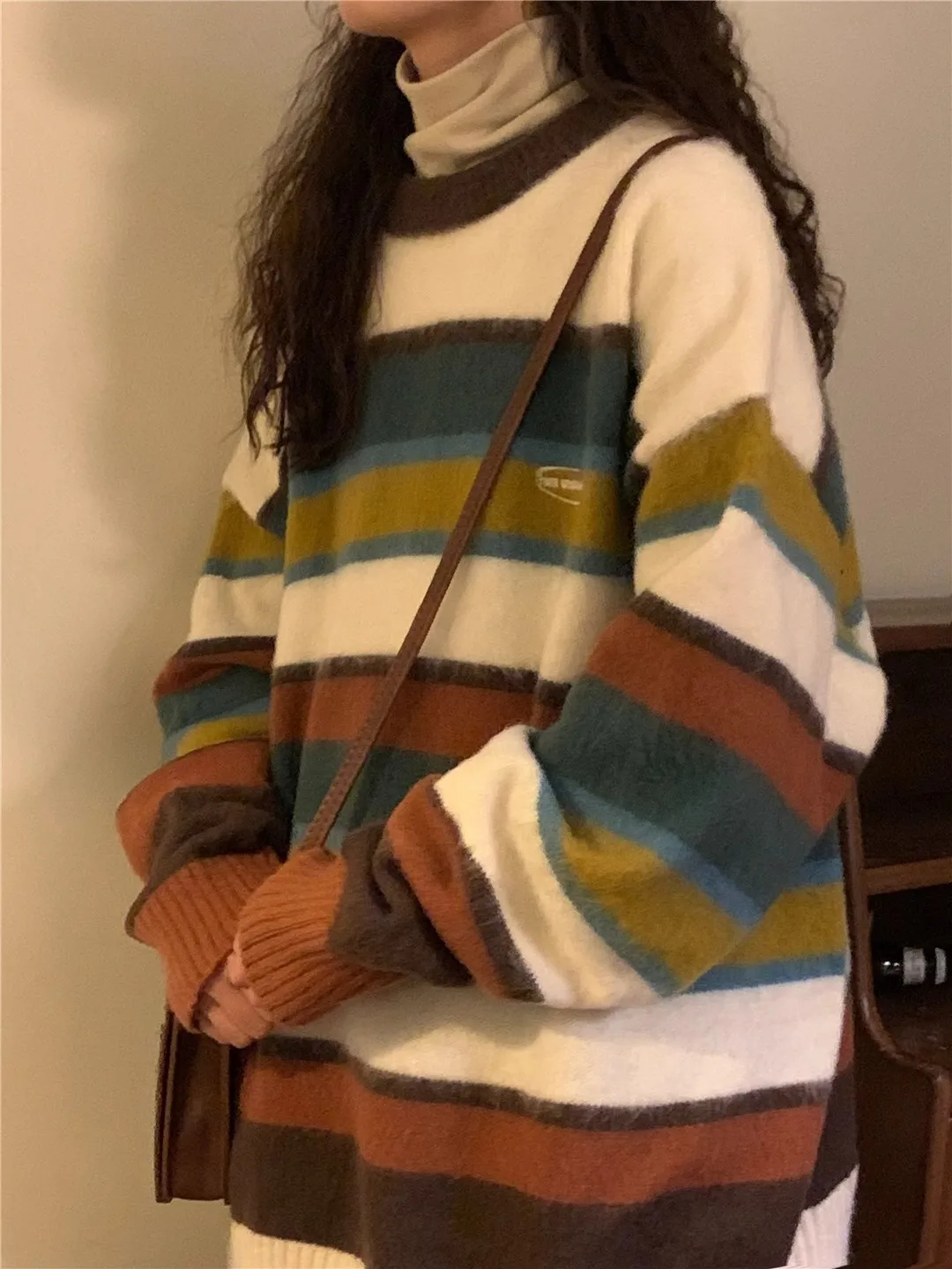 NAGA Vintage Knit Sweaters Women Oversized Striped Preppy Korean Casual Pullovers Knitwear Streetwear Patchwork Jumpers