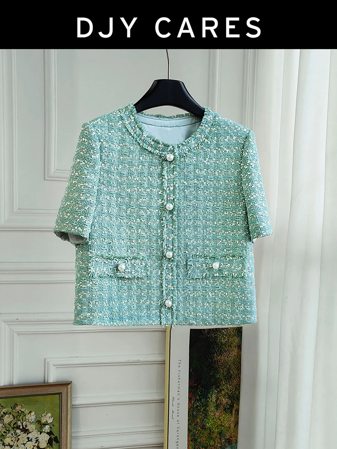 New Light green brushed short sleeved thin commuter jacket top big  size