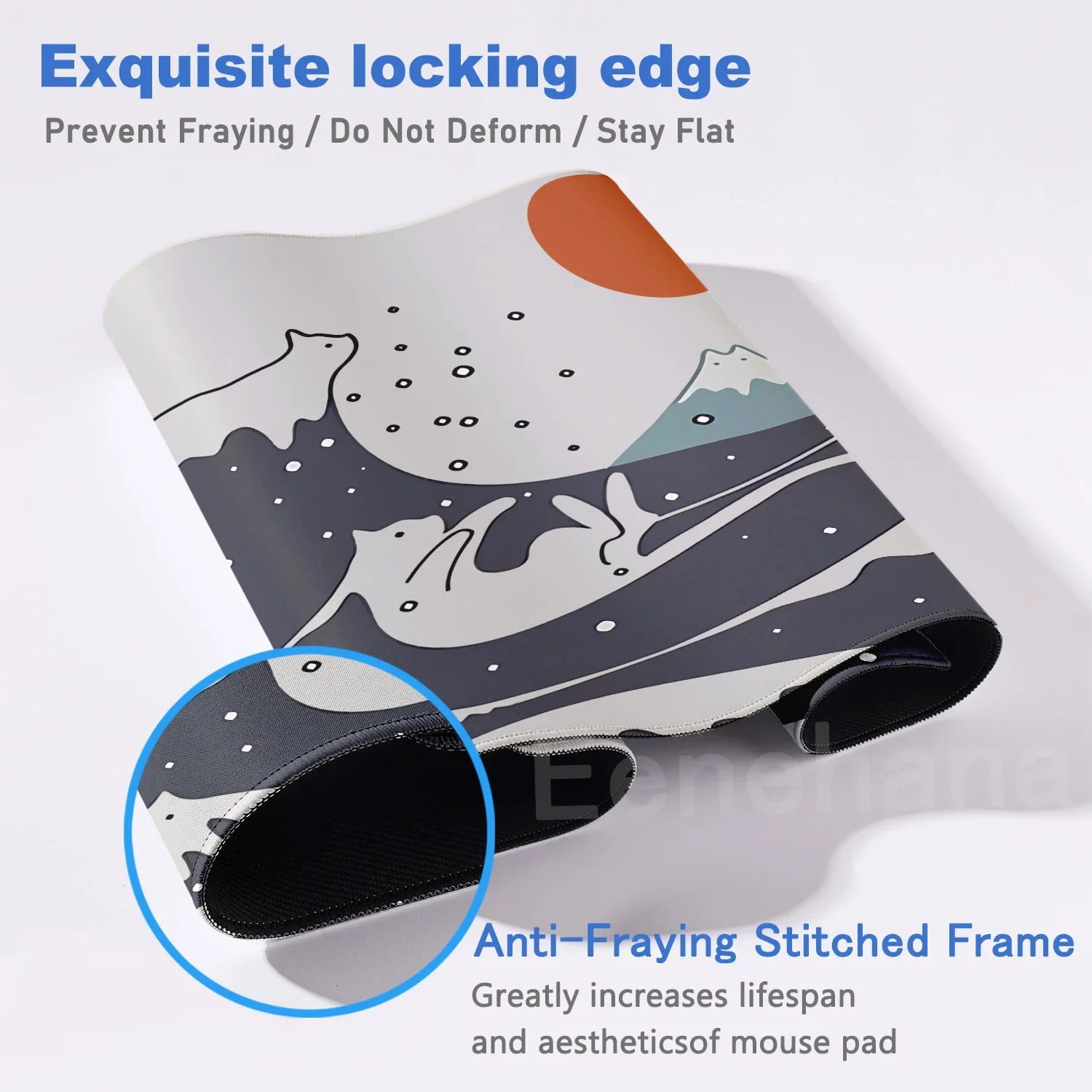 日本波紋マウスパッド PCゲーマー向け ホーム カワイイ猫柄 コンピューターHDマウスパッド XXL メカニカルキーボード アートカーペット 滑り止め オフィス マウスマット