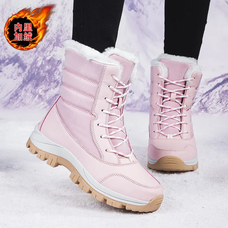 

2025 New Women Fur Snow Boots Winter Women's Shoes Keep Warm Handmade High-top Boots Plush Non Slip Outdoor Warm Hiking Shoes