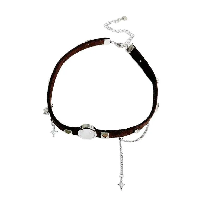 Y2K style Sweet Cool Hottie Punk Individuality Fashionable Minority Retro Collarbone chain  Leather Pendant Choker Accessory