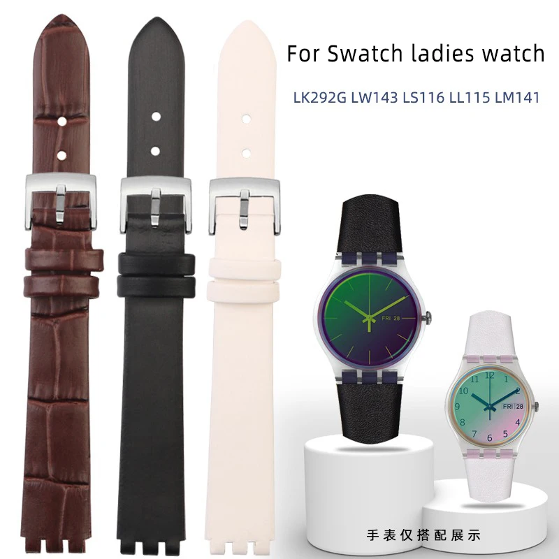 12mm Strap for Swatch Genuine Calf Leather Watch Band YSS306/LP131/LW143/LK292G Stainless Steel Clasp Women Business