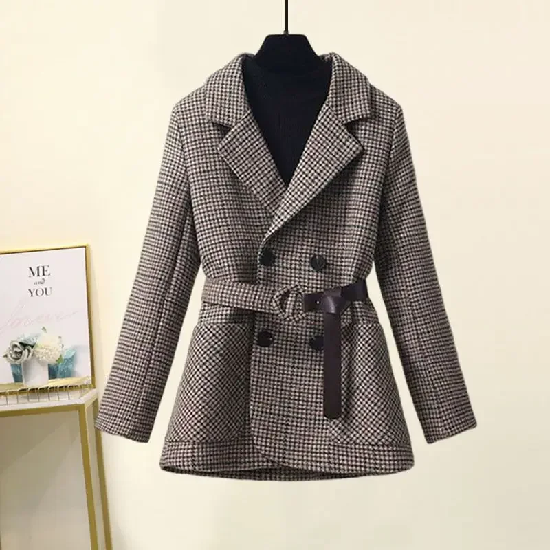 Blazer de chaqueta flocado para mujer, pantalones casuales elegantes de dos piezas, traje de oficina, estilo coreano, decoración de cinturón,