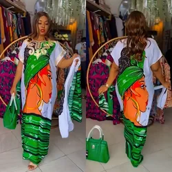 Spring Fashion African Plus Size Print Dresses for Women African 3/4 Sleeve O-neck Wedding Party Long Maxi Dress Gowns Outfits