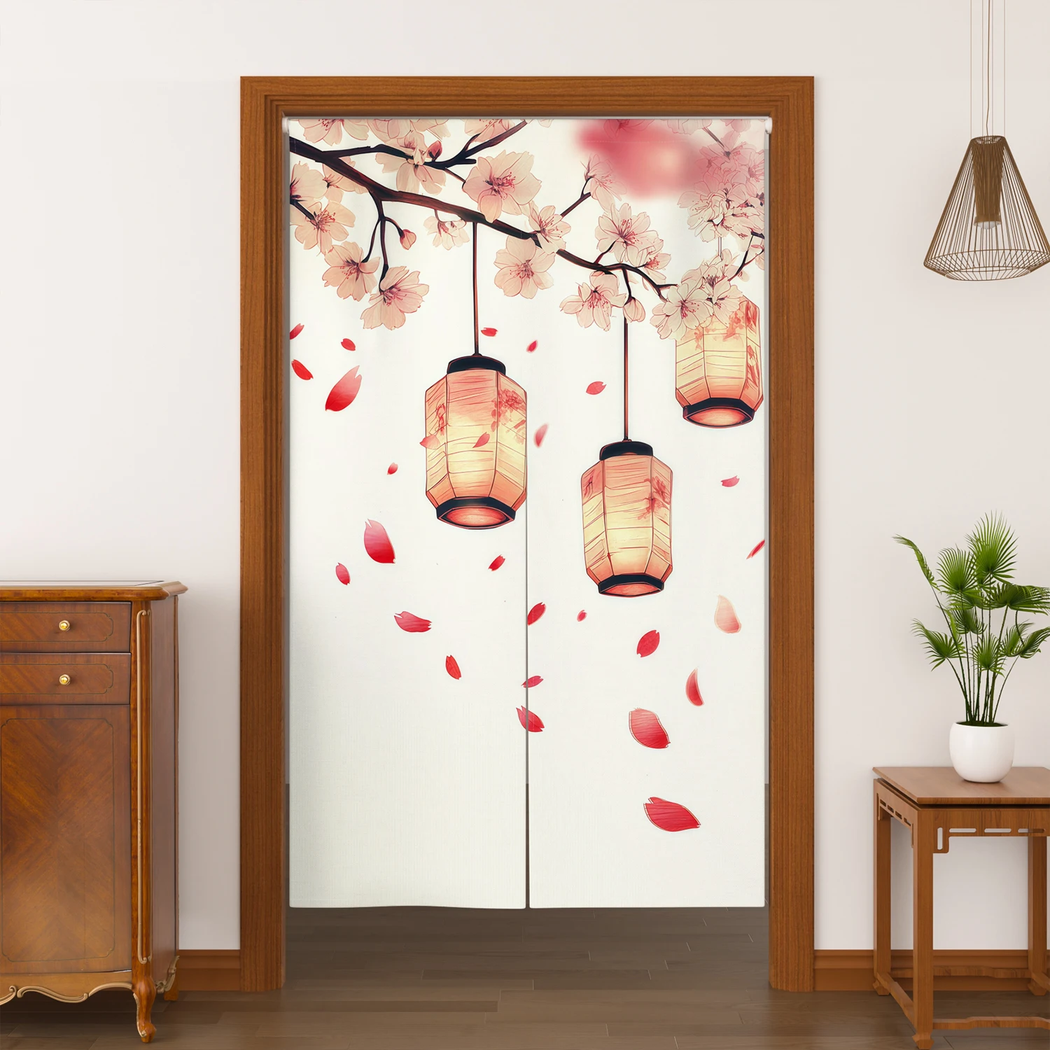 Chinese Style Noren Door Curtains Plum Blossom Bird Lantern Linen Doorway Curtains Kitchen Bedroom Split Hanging Half Curtains