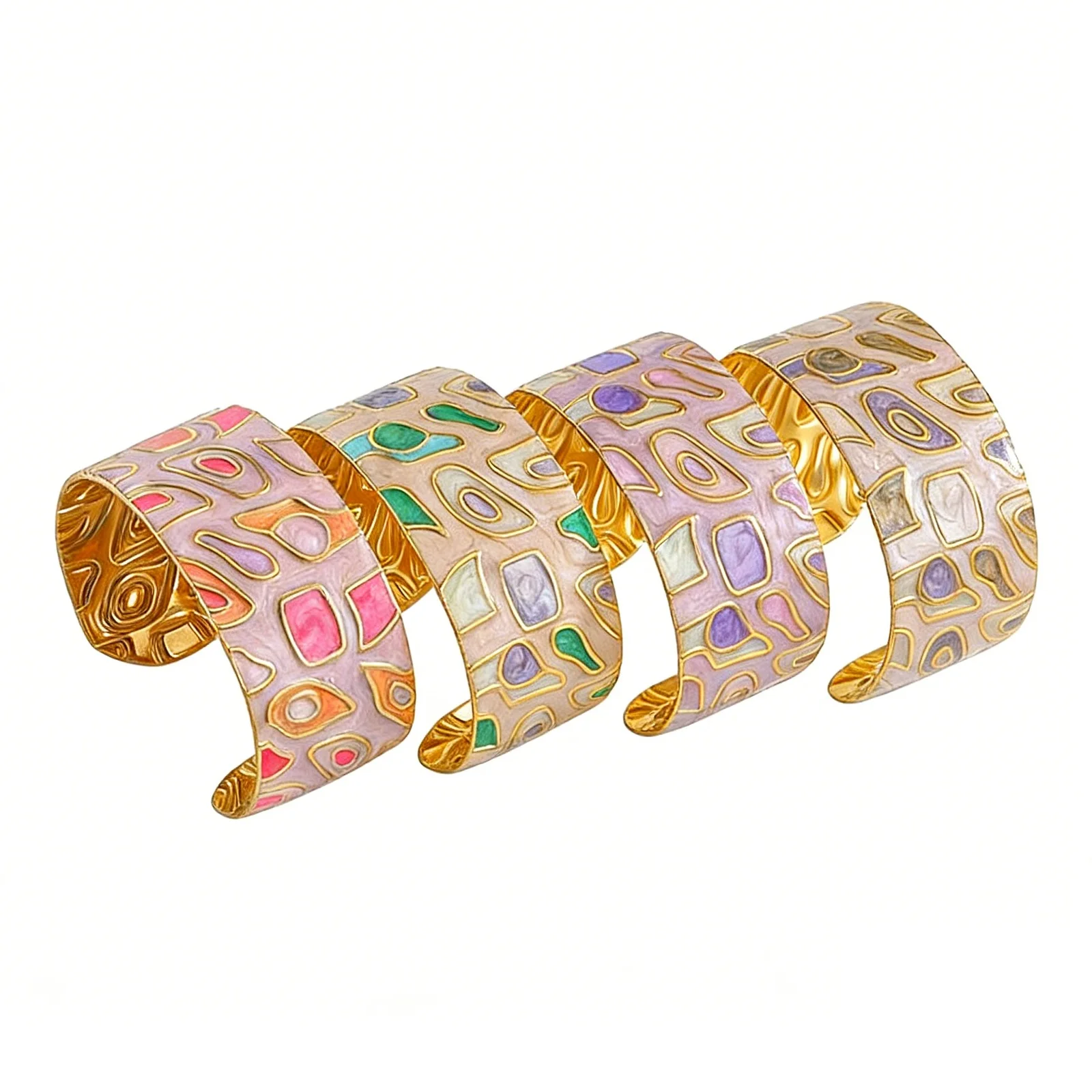 1 PC Multicolor Enamel 304 Stainless Steel Bangles Bracelets 18K Gold Plated Women's Exquisite Stylish Gift Jewelry 5.9cm Dia.