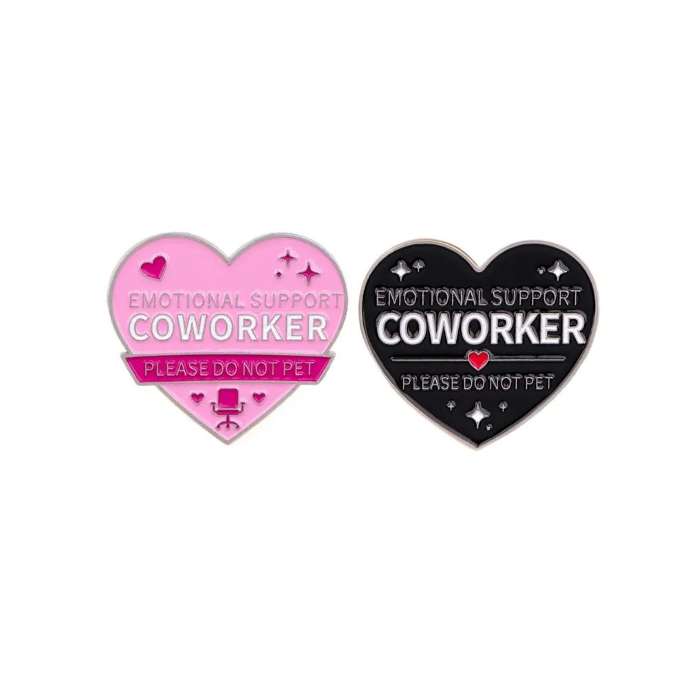 Heart Shape Enamel Pins Emotional Support Coworker Quote Lapel Pin Badge Funny Slogan Brooch for Backpack Colleague Gift