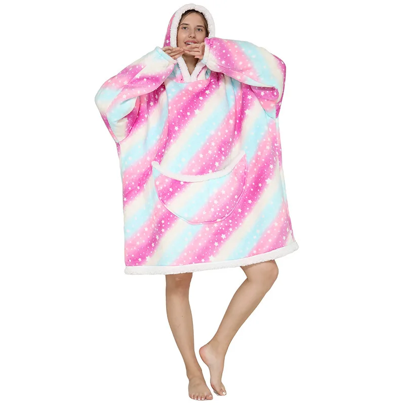 Winter Wearable Blankets Soft Warm Oversized Blanket Hoodie Robe Pullover Women TV Sweatshirt Blankets