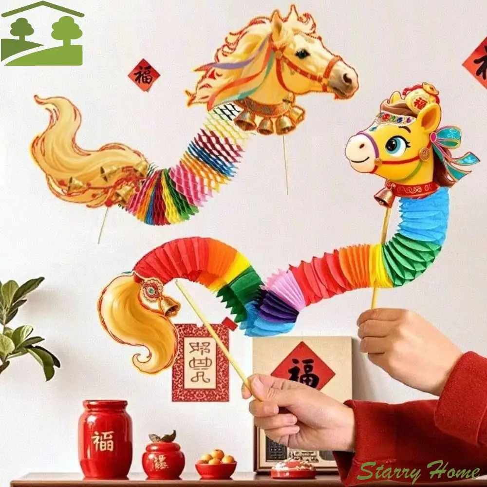 Caballo de baile de papel chino de dibujos animados 2026 Año del caballo 3 D Caballo de dragón artesanía hecha a mano decoración de Año Nuevo suministros para festivales de Primavera