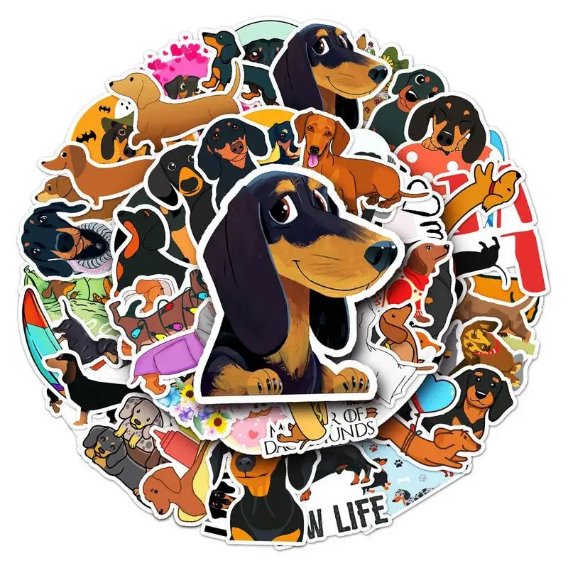 Dachshund Dog Stickers 50Pcs Waterproof Dog Decals Cartoon Animal Stickers Pet Sticker Decal Sheets Animal Sticker