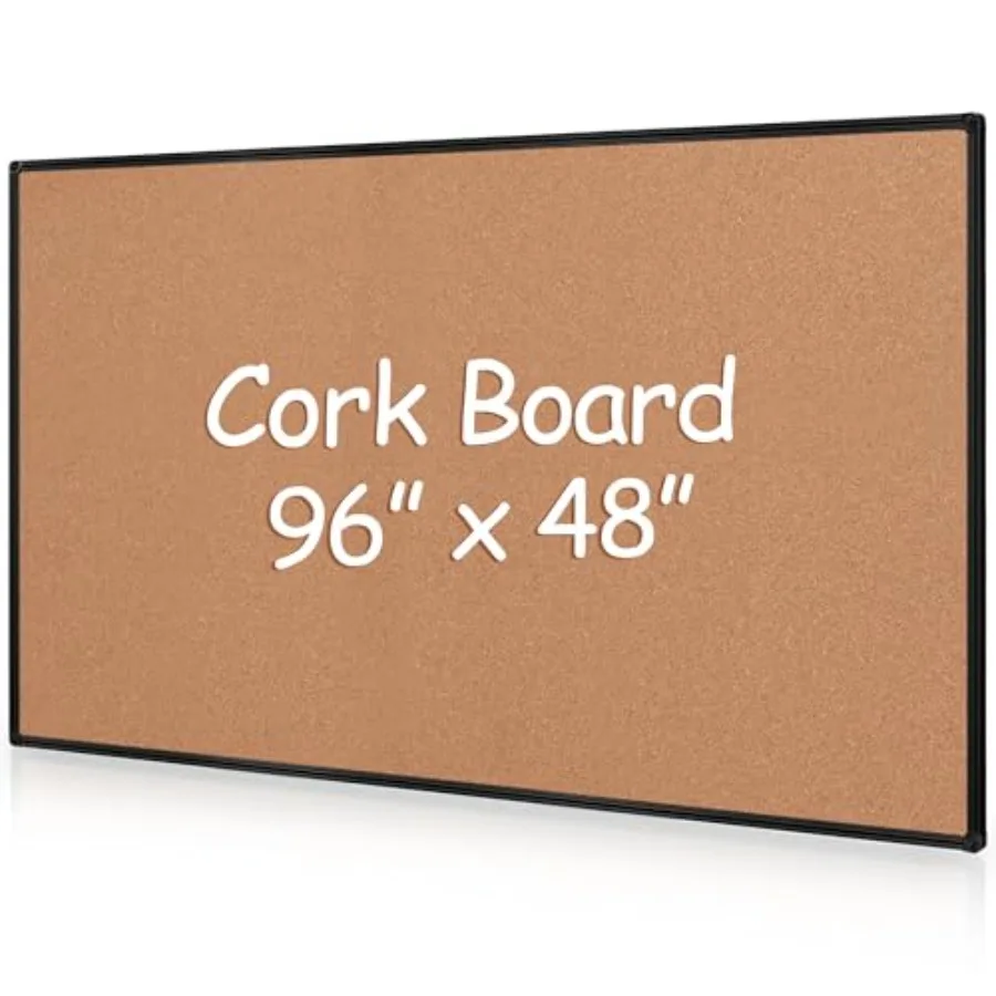

Очень большая пробковая доска для объявлений 96x48 дюймов (8x4 фута) в черной алюминиевой раме, настенная, с 18 креплениями для заметок
