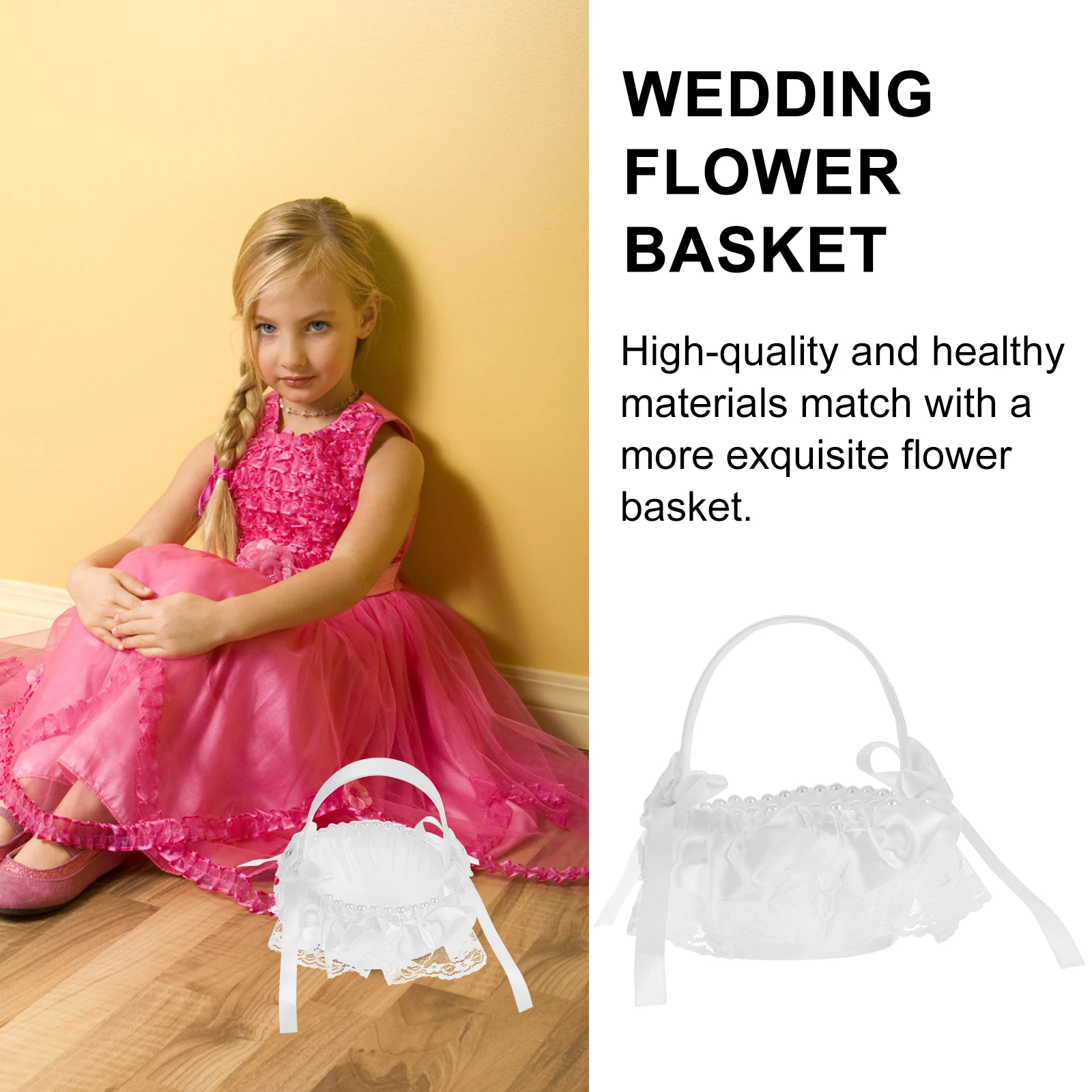 

Wedding Flower Basket Bride Bow knot Sprinkle Lace Decor Container Baskets Storage Petals Gifts Cards Rings