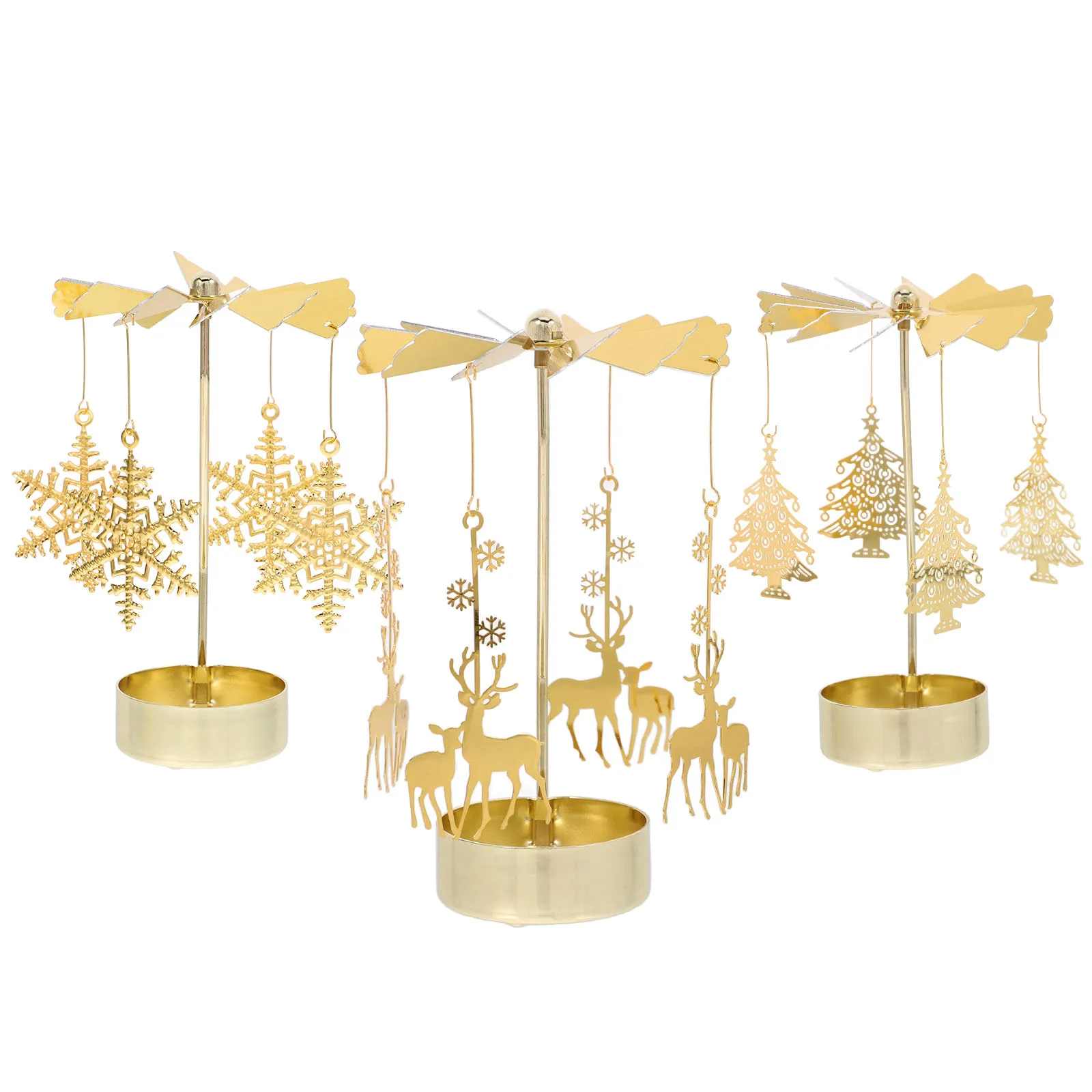 

3pcs Holder Iron Decorative Candleholders Christmas Decorative Spinning Home Table Ornament Xmas Fireplace Decoration