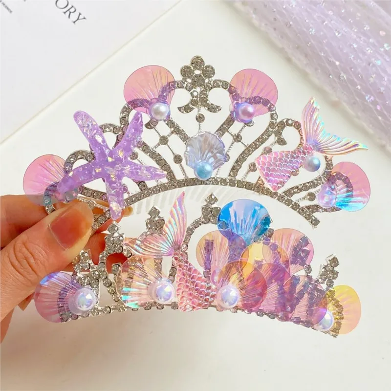 

Mermaid Diamond Crown Princess Hairpin Hair Accessories Girls Mermaid Rhinestone Comb Crown Tuck Comb Snow Headwear Hair Fork
