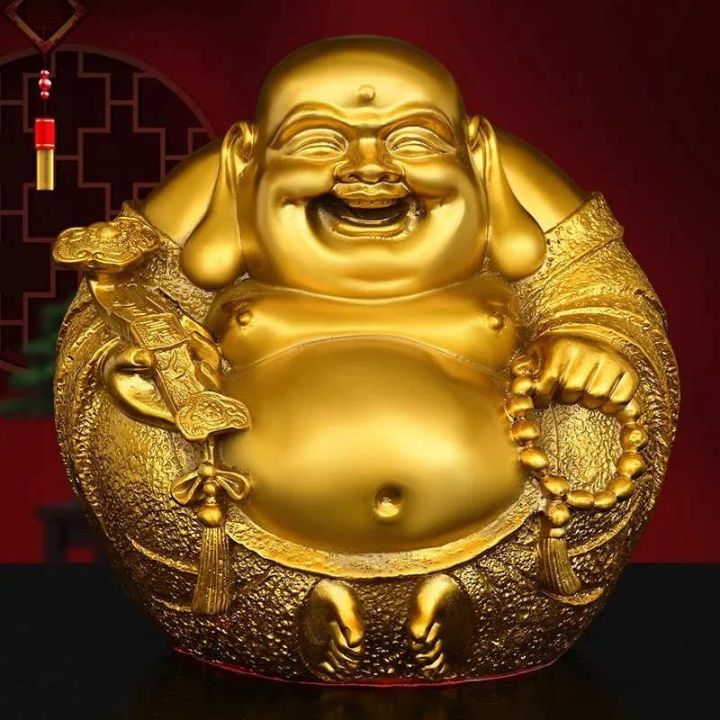 Solid Brass Laughing Buddha Statue, Smiling Maitreya Buddha Figurine Home Living Office