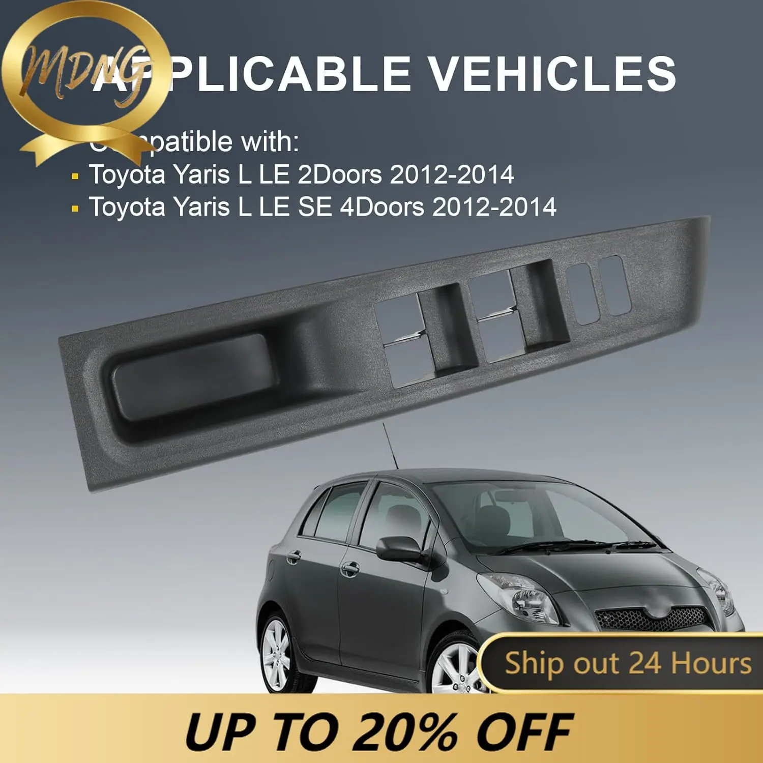 Front Driver Left Window Switch Panel Bezel Trim for Toyota Yaris 2012-2014 L/LE/SE 2/4 Door Replace 74232-52550-C0 ABS