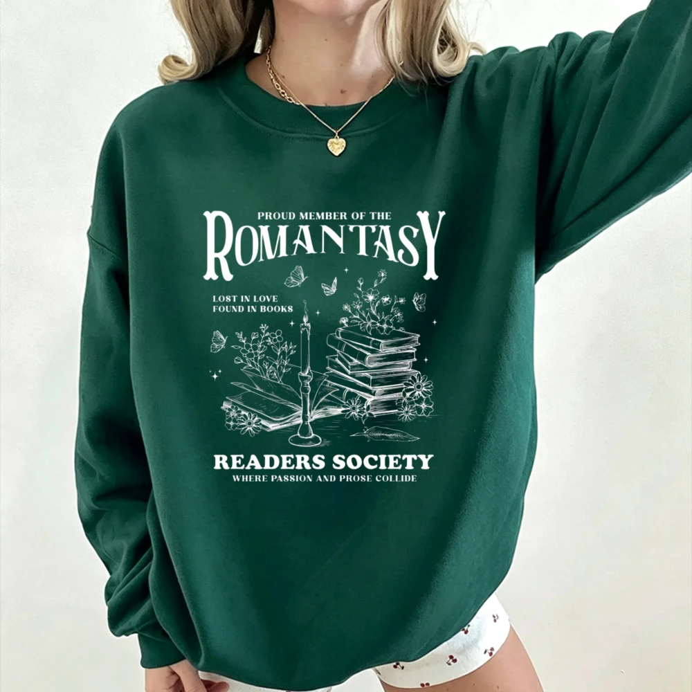Book Sketch Crewneck Sweatshirt Romantasy Readers Society Butterfly Floral Graphic Pullover Gothic Style Casual Sweatshirt Gift