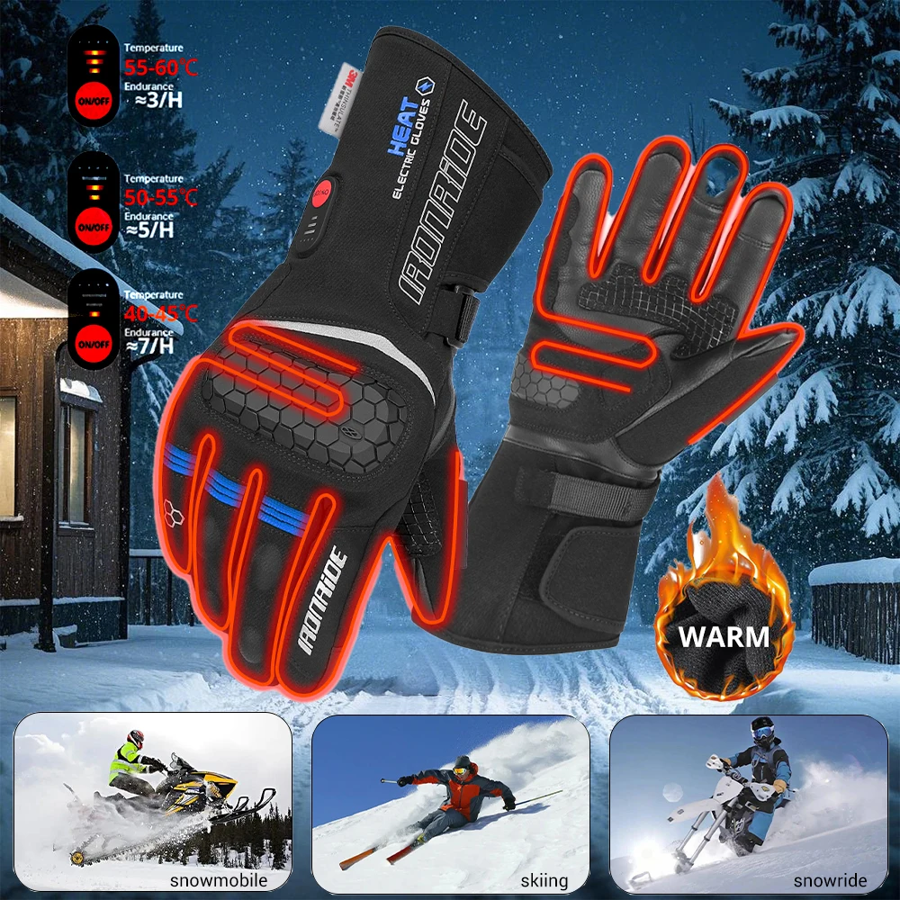 Adjustable Motorcycle Heating Gloves Windproof Waterproof Wear-resistant Winter Warm Motorcycle Riding Gloves