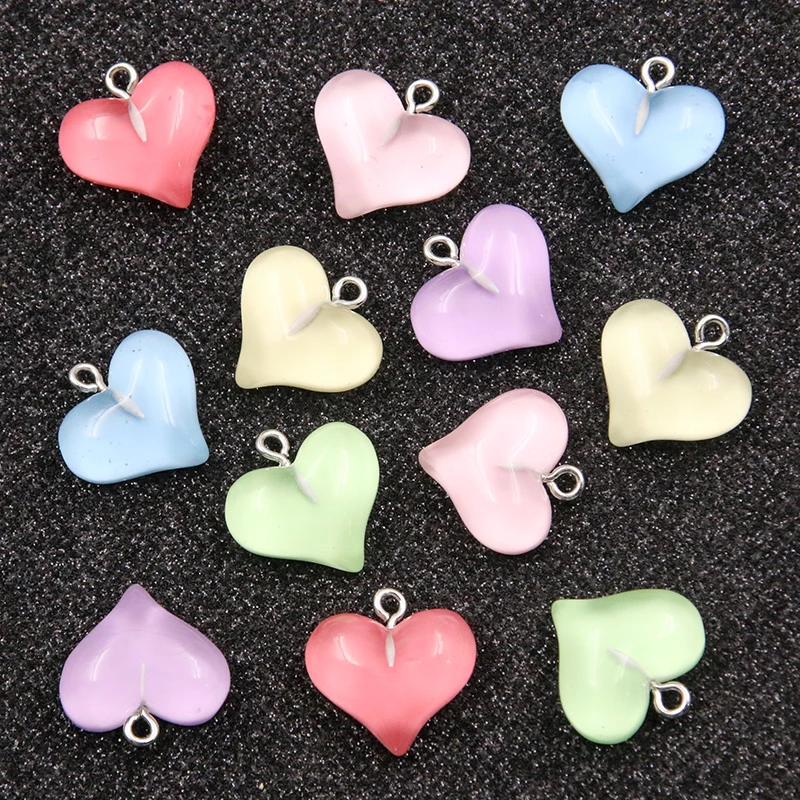 10Pcs 19X19MM 6 Color Heart Earring Charms Diy Findings Kawaii 3D Keychain Bracelets Pendant For Jewelry Making