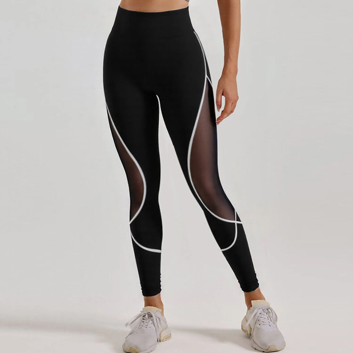 Women Black Mesh Leggings Elastic Gym Fitness Athletic Sportswear Workout Leggins Yoga Pants Sports Training Outdoor Tights