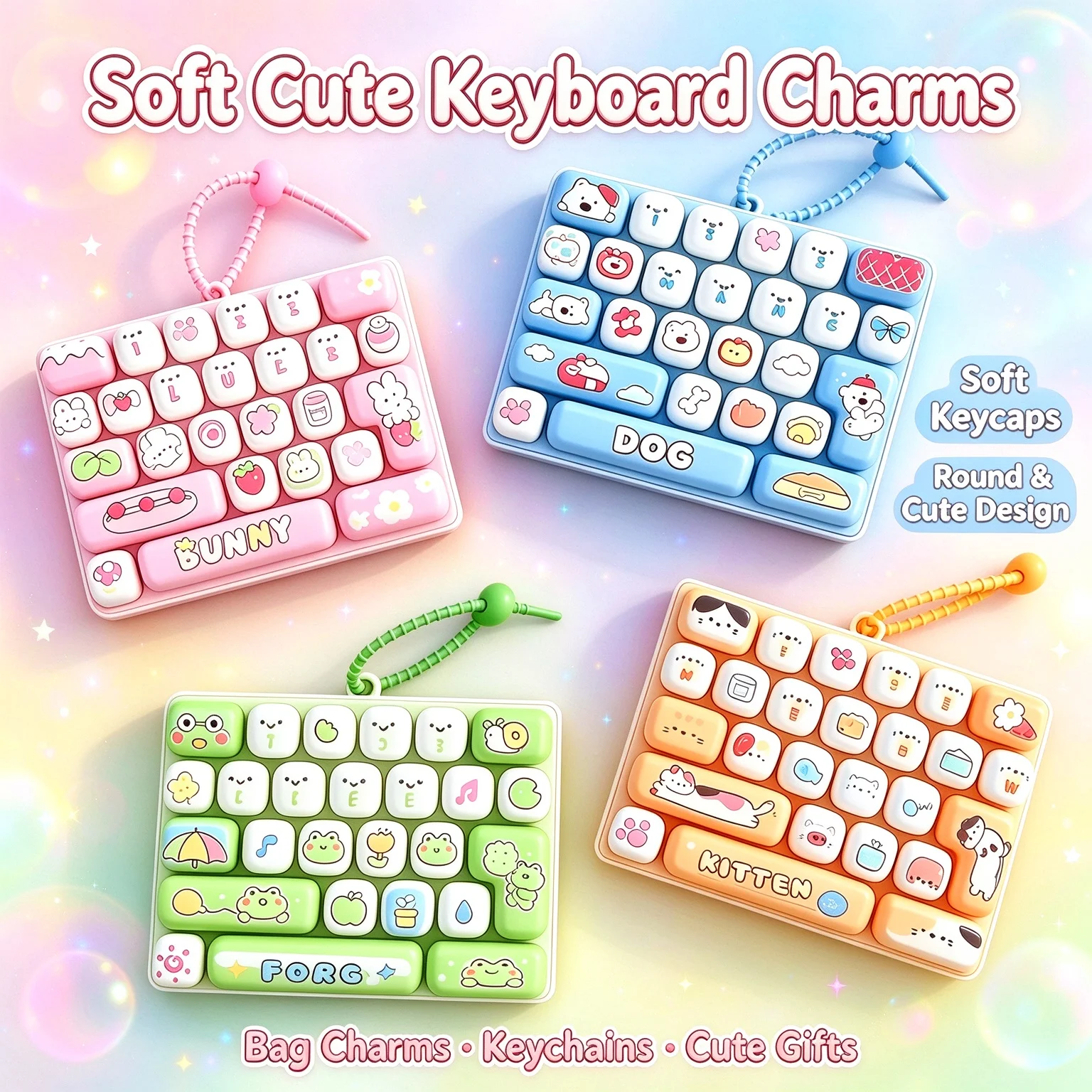 26 키캡 키링 Mini 26 Keys Fidget Keyboard Keychain Cartoon Clicker Toy Set Kawaii Stress Relief Bag Charms Pendant Party Favor Gifts