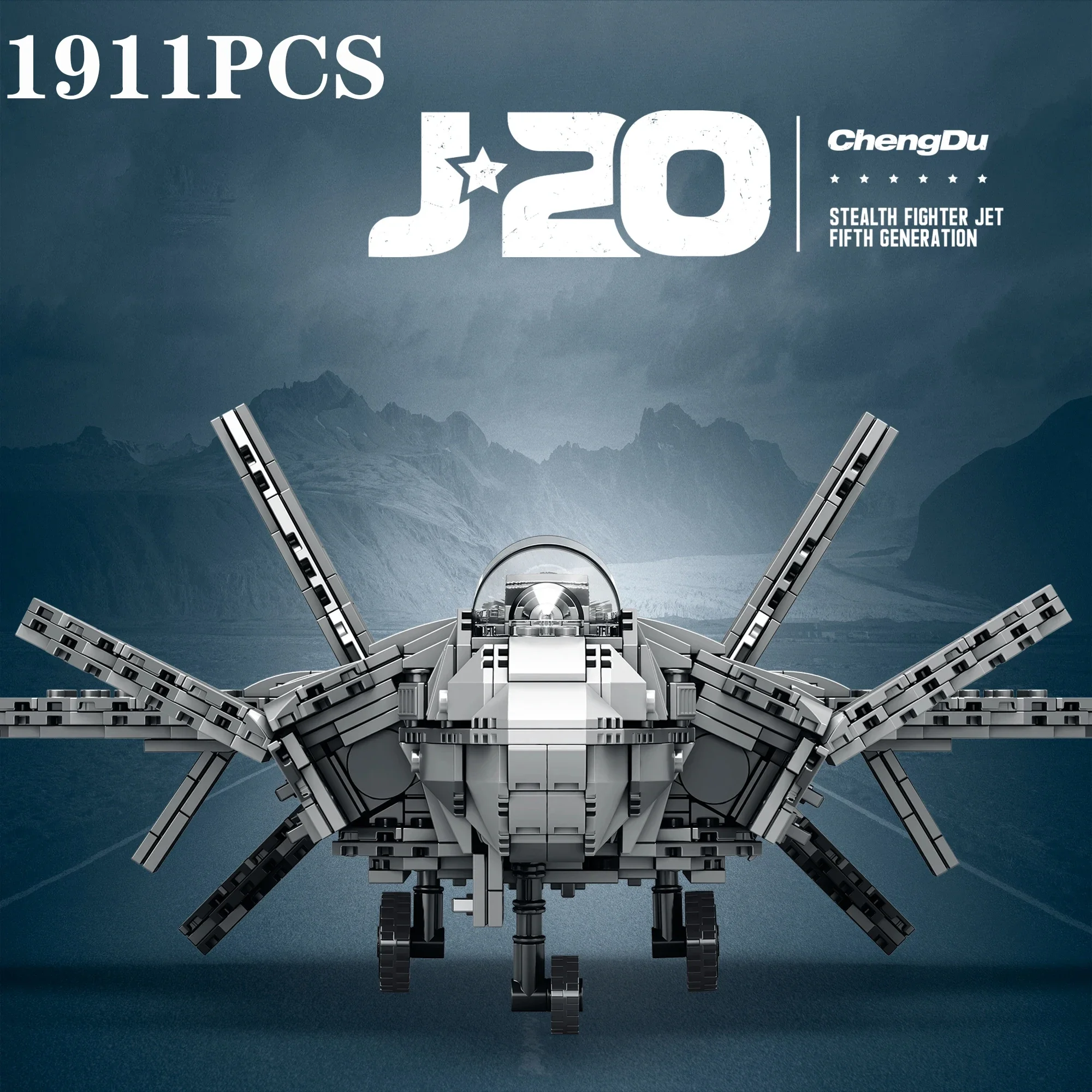 1911PCS J-20 Stealth Fighter Model Building Blocks Air Force Combat Aircraft Plane Bricks Desktop Display Kids Toys Holiday Gift