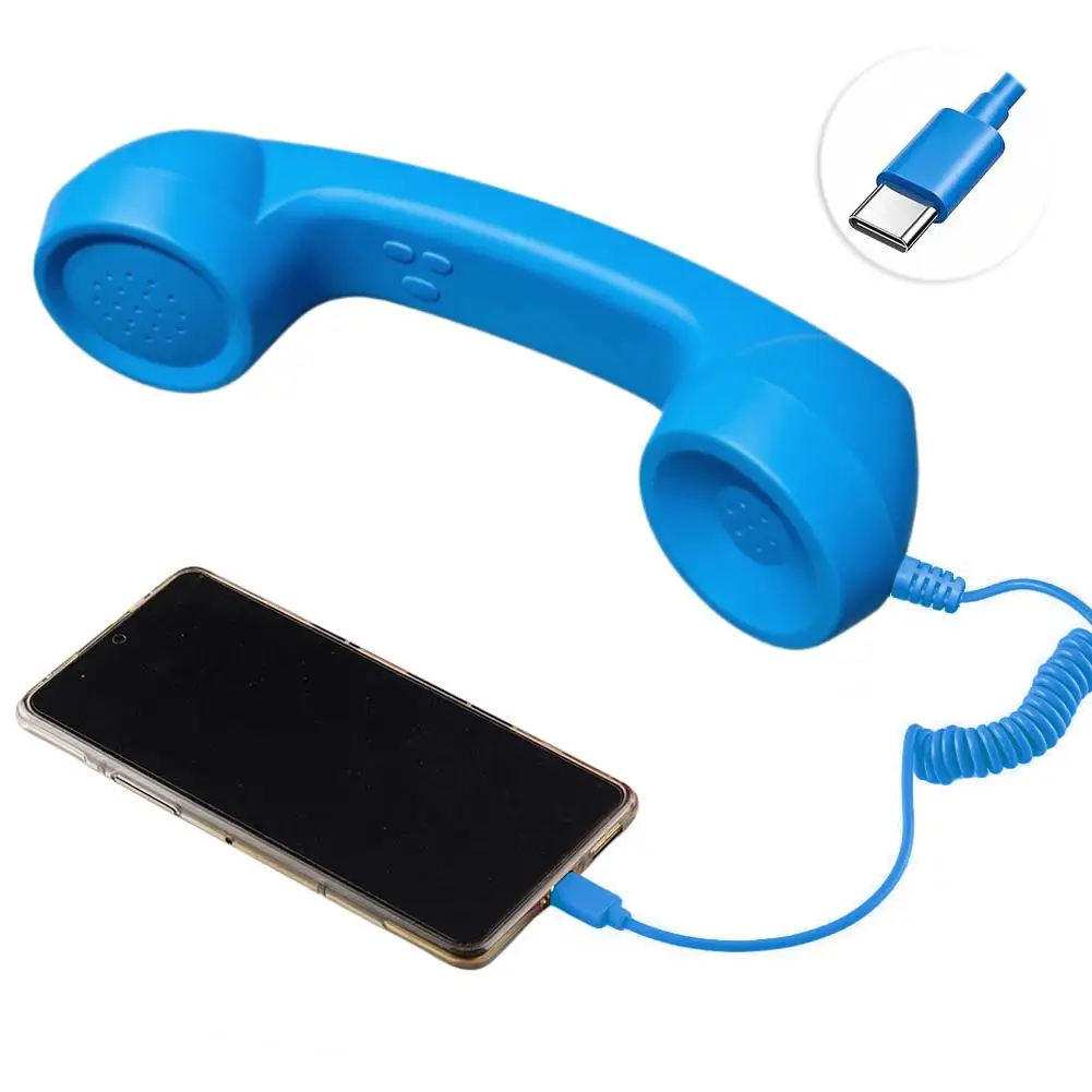 Type-C Retro Phone Handset, Radiation Proof Telephone Handset Cell Phone Receiver with Mic, for Cell Phones, Smartphone