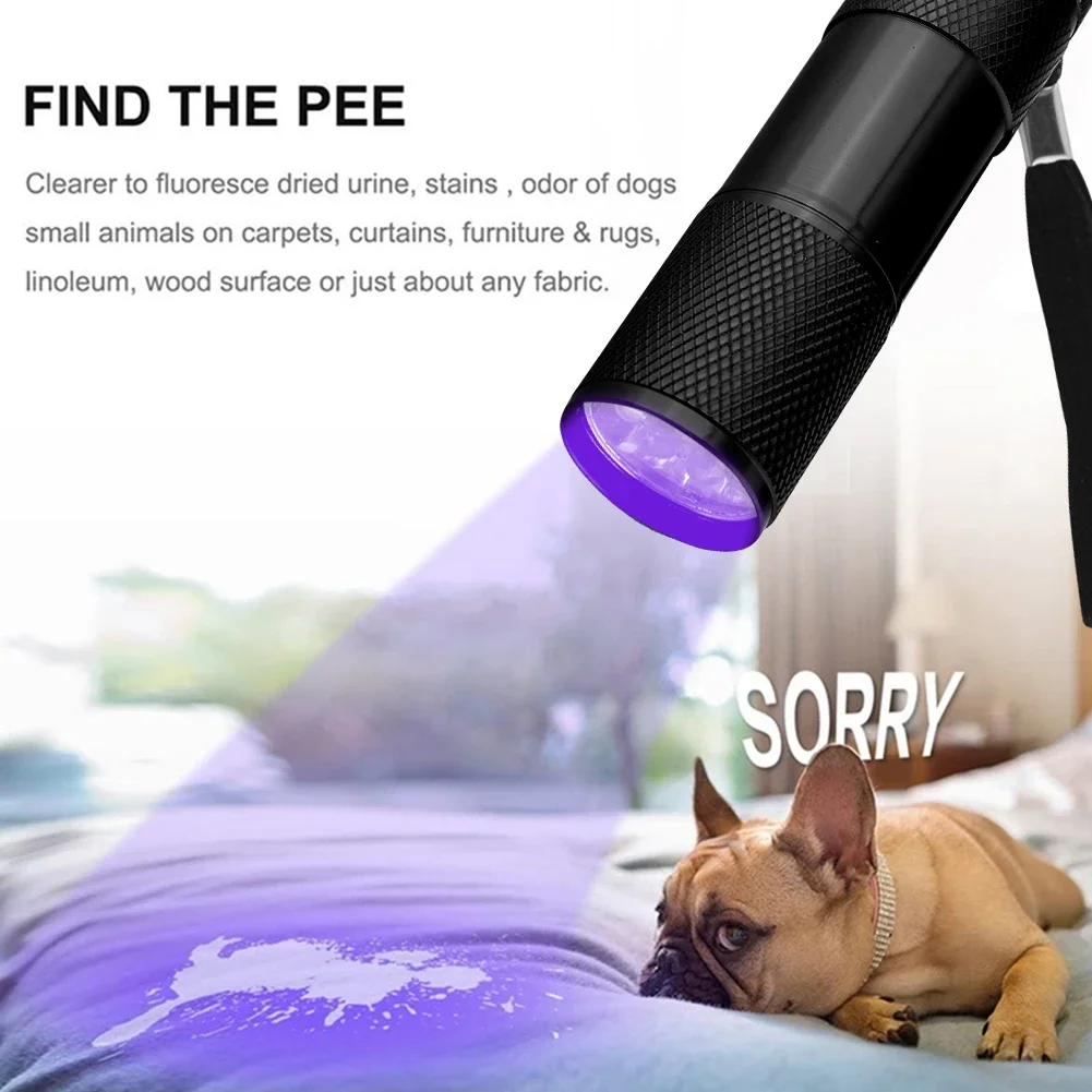 1-3 Pcs UV Flashlight 395nm Black Light Flashlights 9 LED Ultraviolet Lamp Torch UV Light Detector for Pet Urine Stains