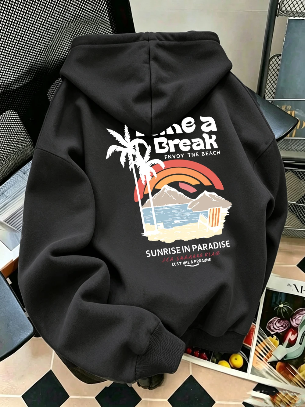 Take A Break Beach Coconut Tree Prints Hoodies Women Winter Loose Pocket Pullover Casual Jogging Sweatshirt Basic Fleece Clothes