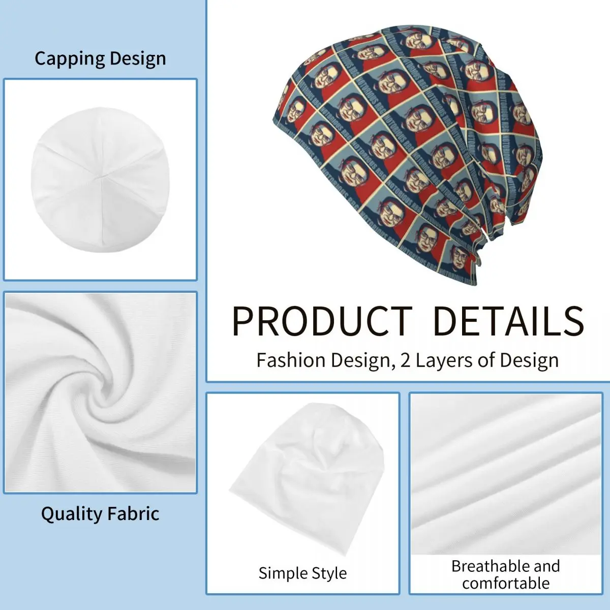 سيئة السمعة RBG روث بدر جينسبيرغ Skullies قبعة حريمي دافئة الخريف الشتاء في الهواء الطلق قبعة محبوك بونيه قبعات للجنسين الكبار