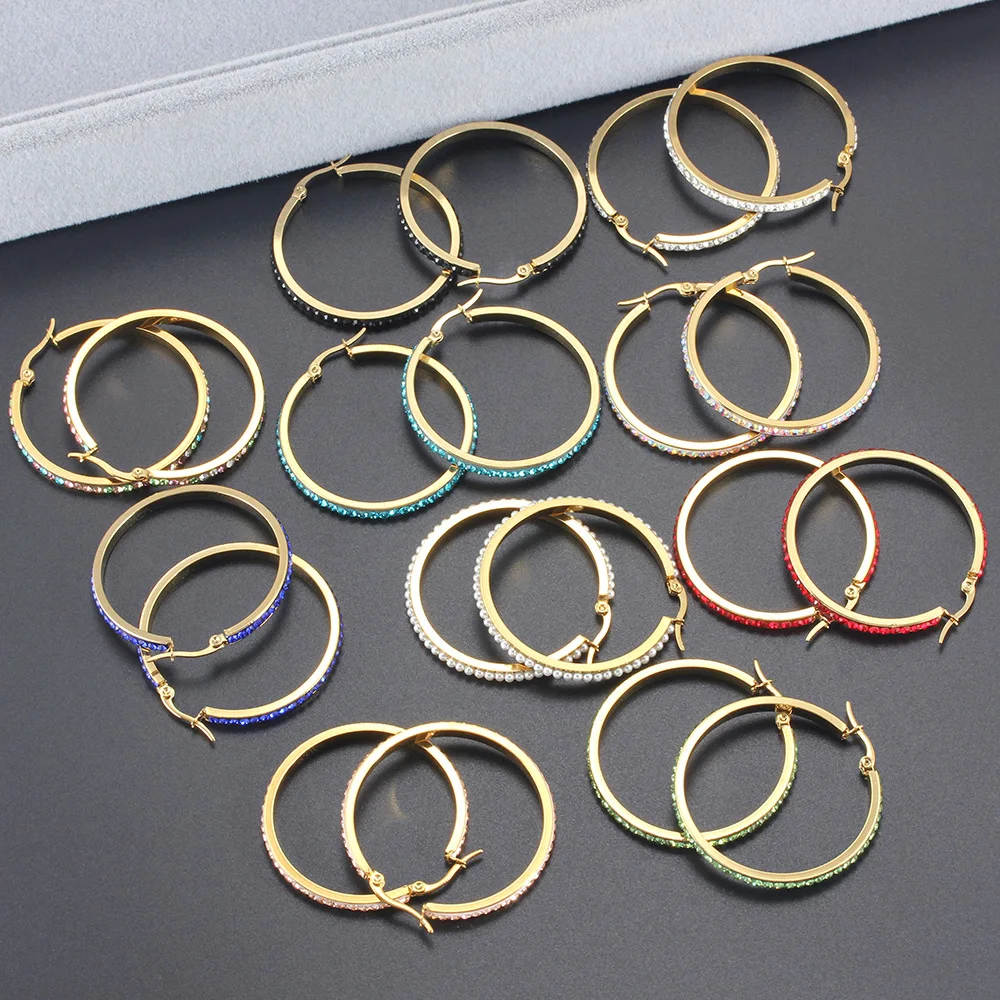 أقراط طارة من حجر الراين من الفولاذ المقاوم للصدأ للنساء ، مجوهرات فاخرة ، ألوان متعددة ، لون ذهبي ، جولة ، أزياء ، هدية زفاف #4