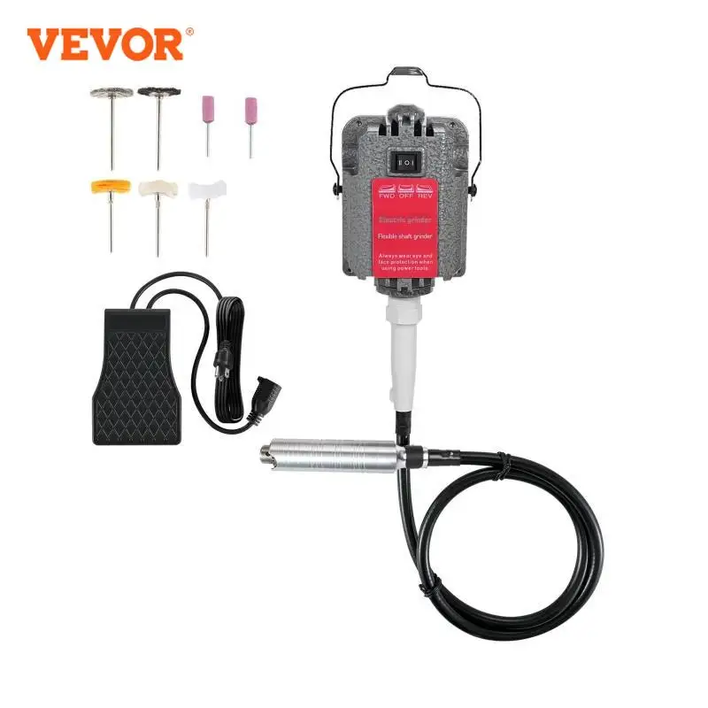 VEVOR 230W Mini S-R Flex Shaft Mill w/ Foot Pedal 4mm Chuck Hanging Flexible Jewelry Polishing Machine Rotary Stone Carving Tool