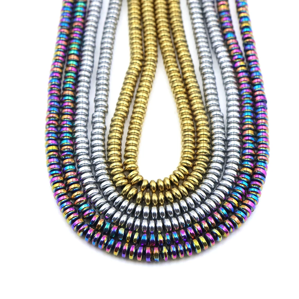 3x2mm 4x2mm Natural Hematite Disc Spacer Beads Plated Metal Loose Beads DIY Bracelet Necklace Jewelry Making Craft Accessories