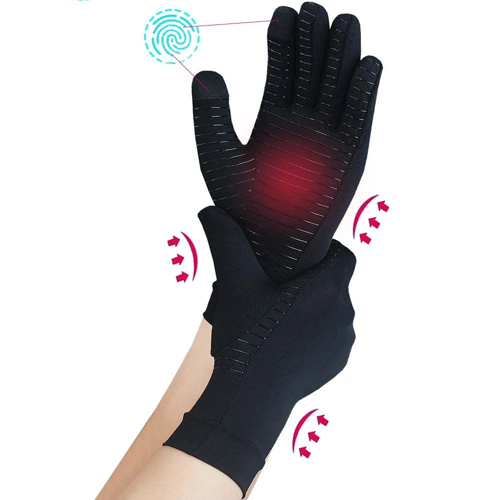 Touchscreen-Vollfinger-Kupfer-Arthritis-Kompressionshandschuhe. Linderung von Handschmerzen, Karpaltunnel, rheumatoide, Entzündung, Sehnenentzündung