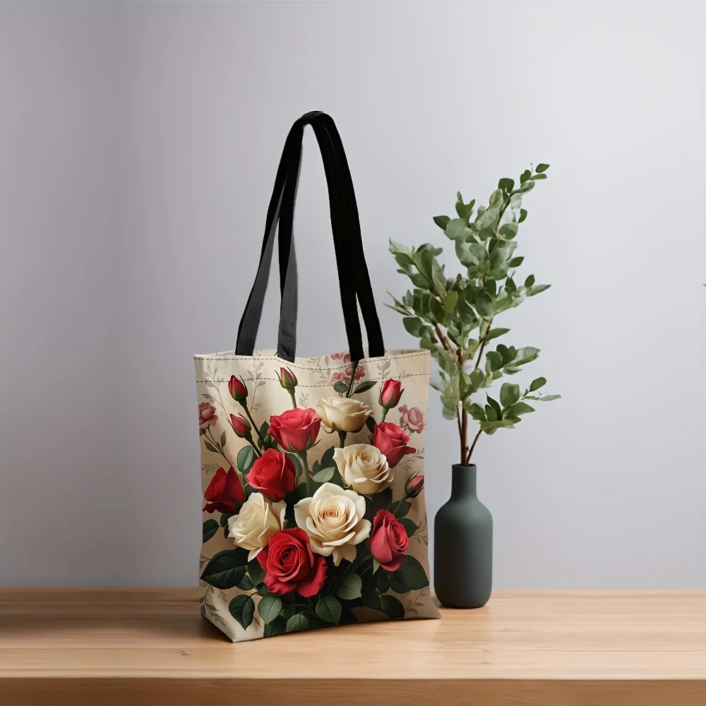 1pc Chic And Functional Vintage Floral Tote Bag for Shopping Traveling, And Daily Tasks, Reusable Grocery Bags Shoulder Bag