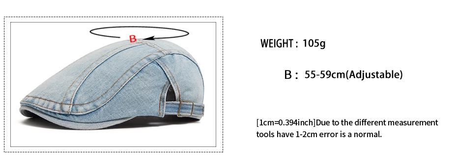 Frauen Baskenmütze Mode Denim Vintage Zeitungsjunge Mütze Für Männer Sommer Solide Gewaschen Flache Kappen Casual Weibliche Visier Hut Unisex Einstellbar – Detail 3