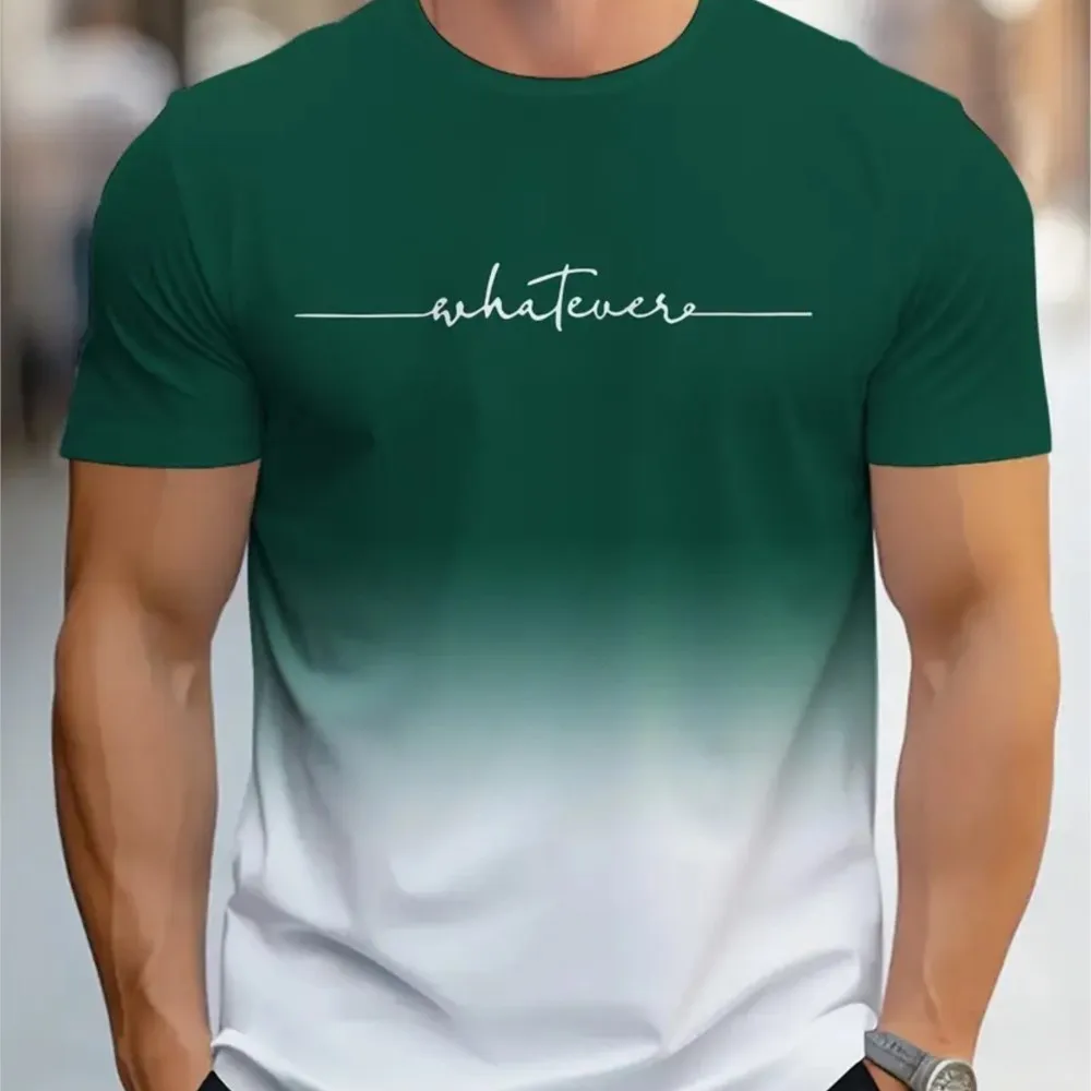 Menswear Clothing Contrast Printed All-match Short Sleeves T Shirt Round Neck Slim Shirts For Man Simple Style All-match Casual
