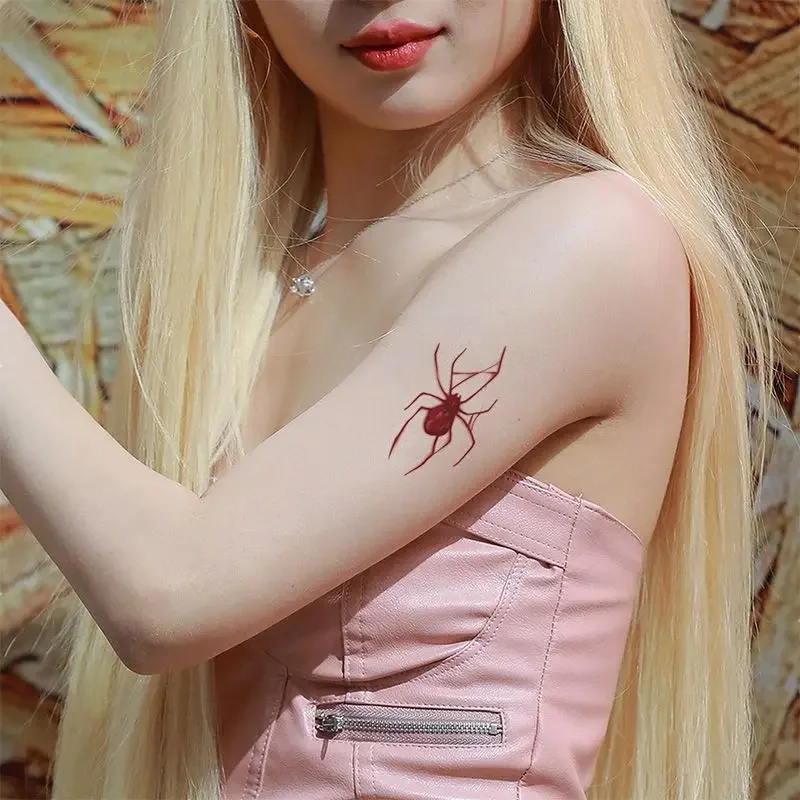 Tatuajes temporales con patrón de araña roja para mujer, pegatinas de tatuaje impermeables, Sexy, arte lindo, dibujos animados duraderos, Y2K, tatuaje falso