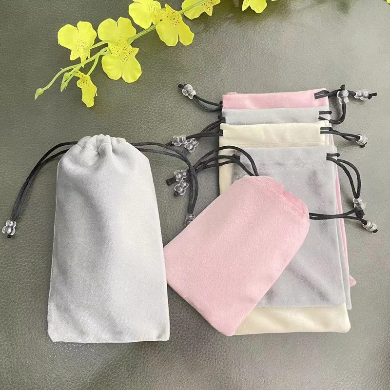 

1pc Gray Velvet Gift Bags Jewelry Packaging Bags Wedding Party Present Favors Drawable Jewelry Packing Bags