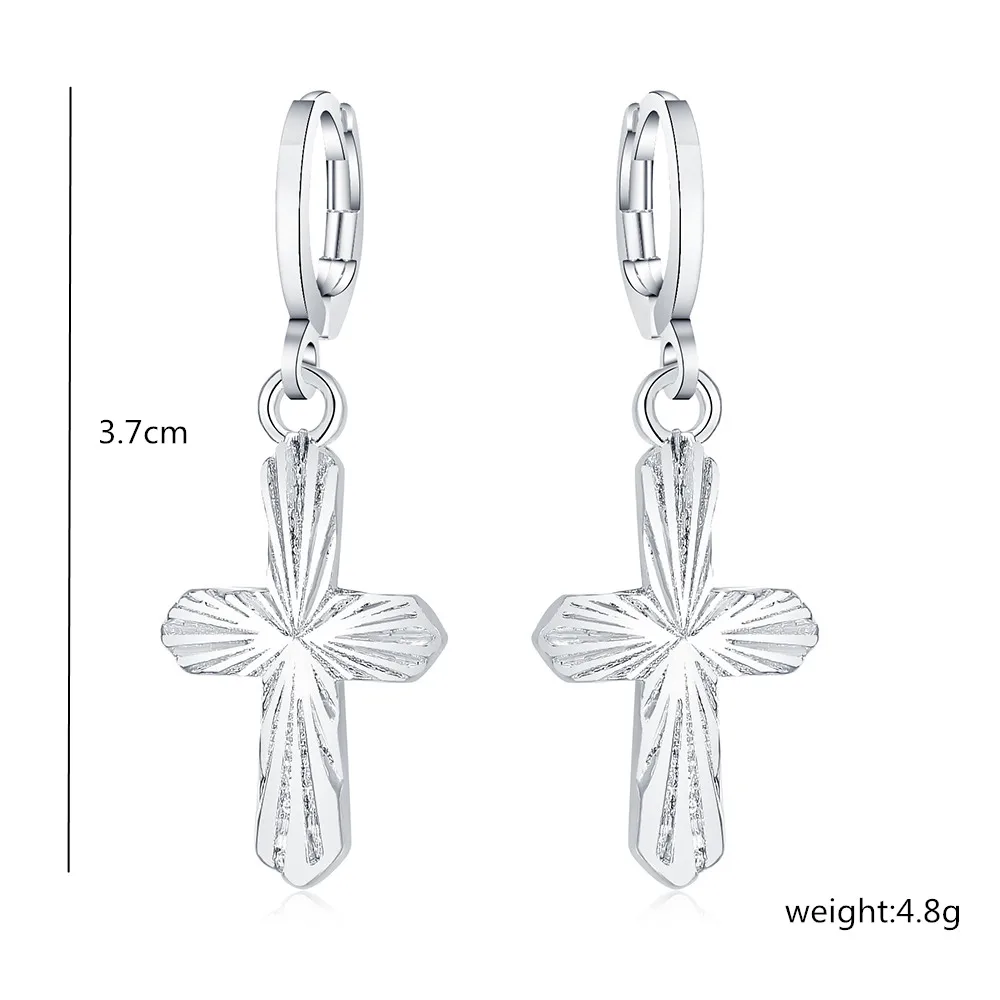 

Hot High Quality 925 Sterling Silver Cross Drop Earrings For Women Fine Party Wedding Luxury Jewelry Holiday Gifts