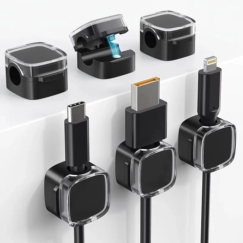 6 Pcs Magnetic Cable Organizer Clips Cord Management Desk Holder Self Adhesive Desktop Organizer For Charger Earphones Data Line